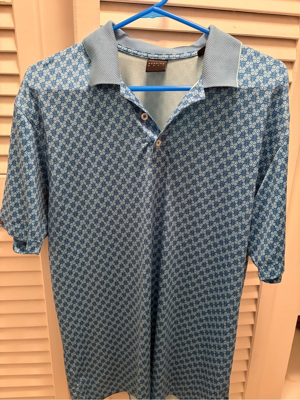 Dunning Golf Men's Blue Patterned Polo Shirt - Classic Short Sleeve